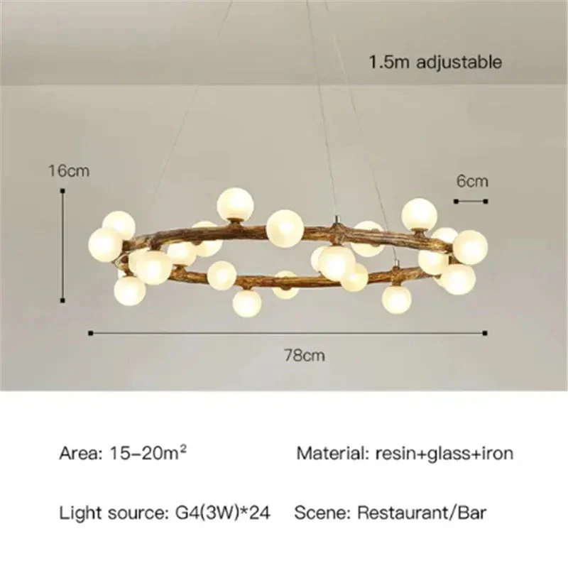 lustre rétro en forme de branche d'arbre en bois et verre - Image 9