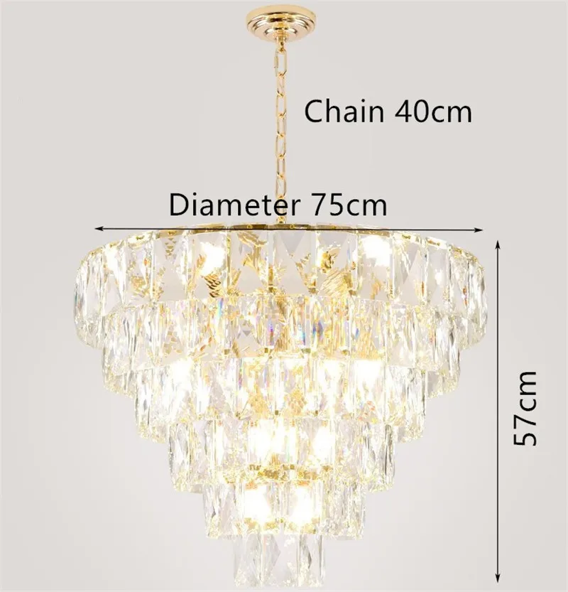 lustre rond en acier doré avec cristal et éclairage led intérieur - Image 9