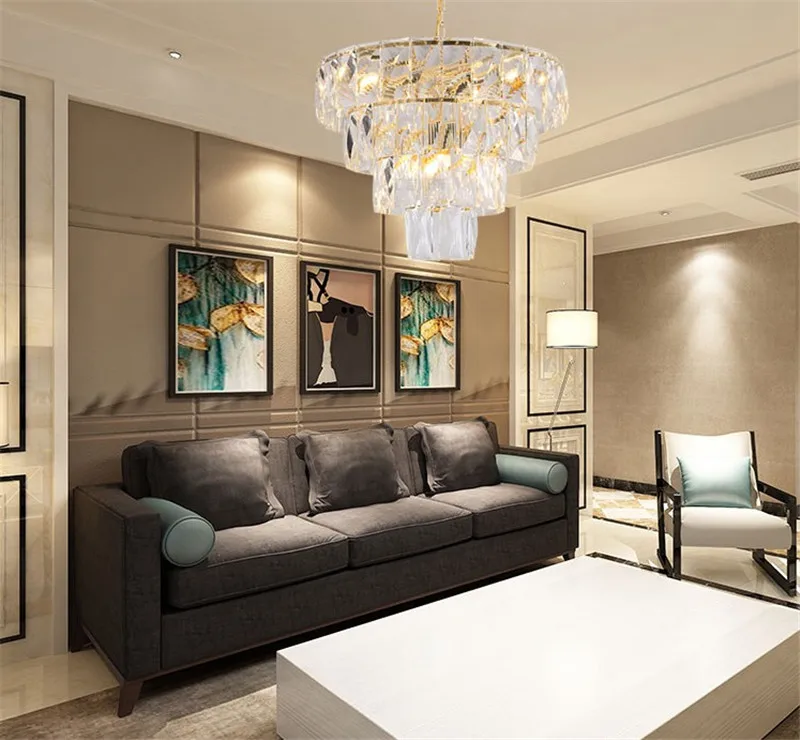 lustre rond en acier doré avec éclairage led en cristal - Image 6