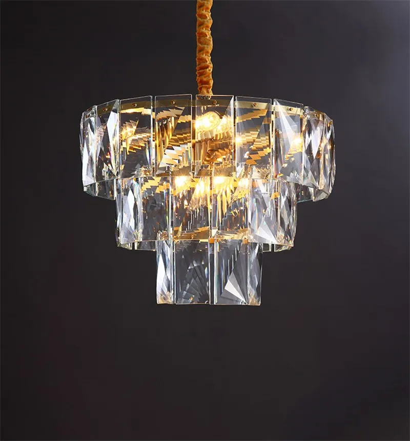 lustre rond en acier doré avec éclairage led en cristal - Image 7