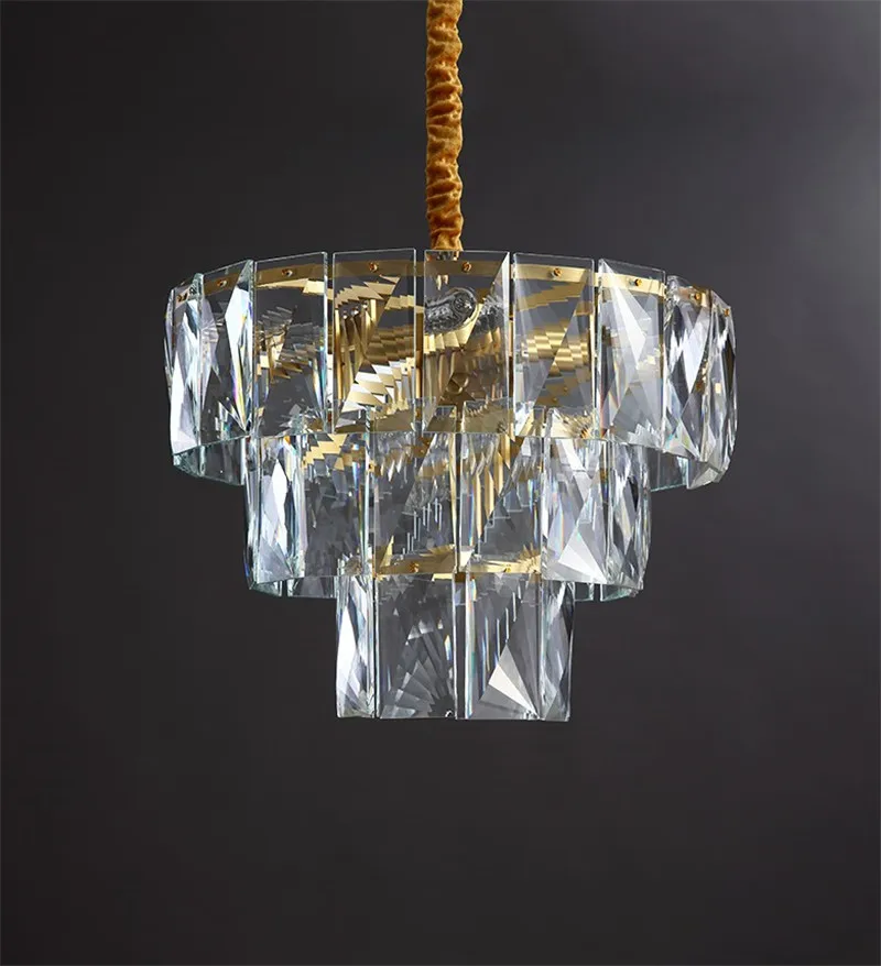 lustre rond en acier doré avec éclairage led en cristal - Image 8