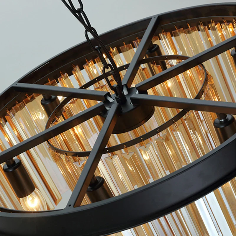 lustre rond en cristal de luxe avec lampes dorées - Image 4