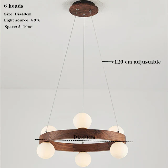 lustre rond en noyer avec ampoules en verre led moderne - Image 9