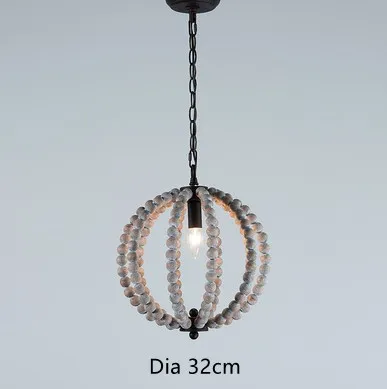 lustre rond en perles de bois style rétro rustique en fer blanc - Image 7