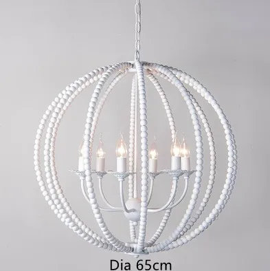 lustre rond en perles de bois style rétro rustique en fer blanc - Image 8
