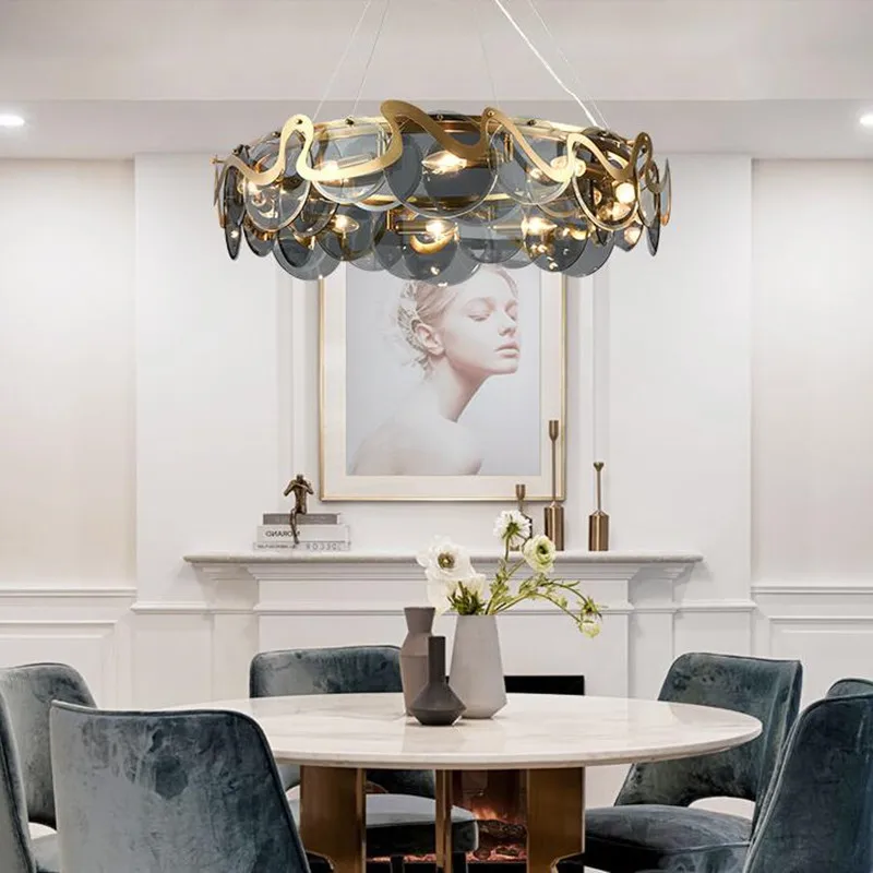lustre rond en verre et fer pour éclairage intérieur - Image 9