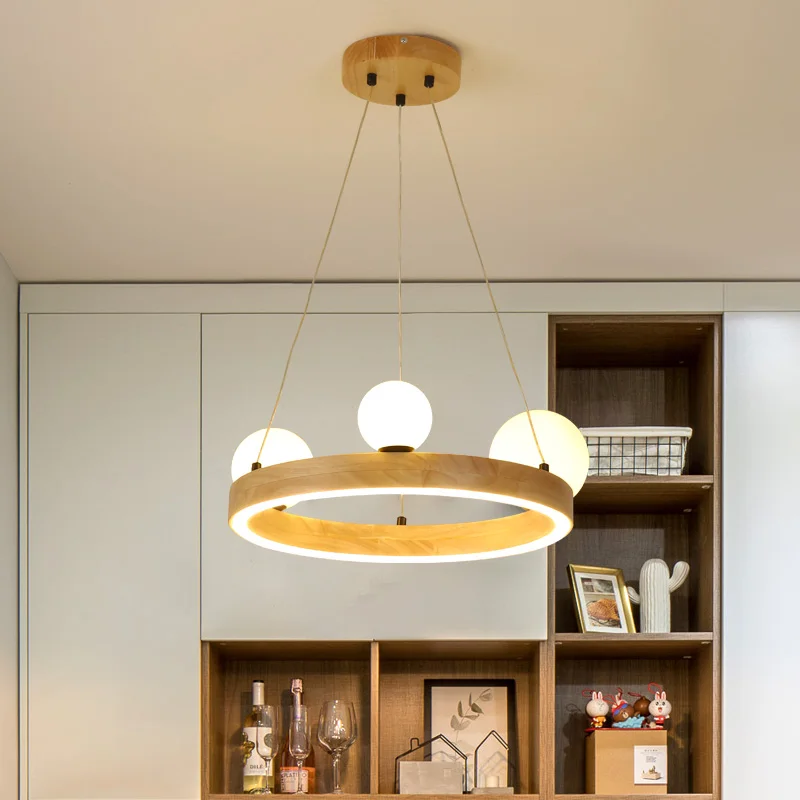 lustre rond moderne en verre et bois pour décoration intérieure - Image 4