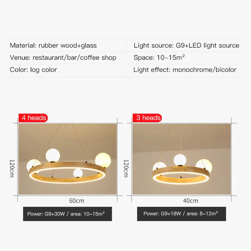 lustre rond moderne en verre et bois pour décoration intérieure - Image 5