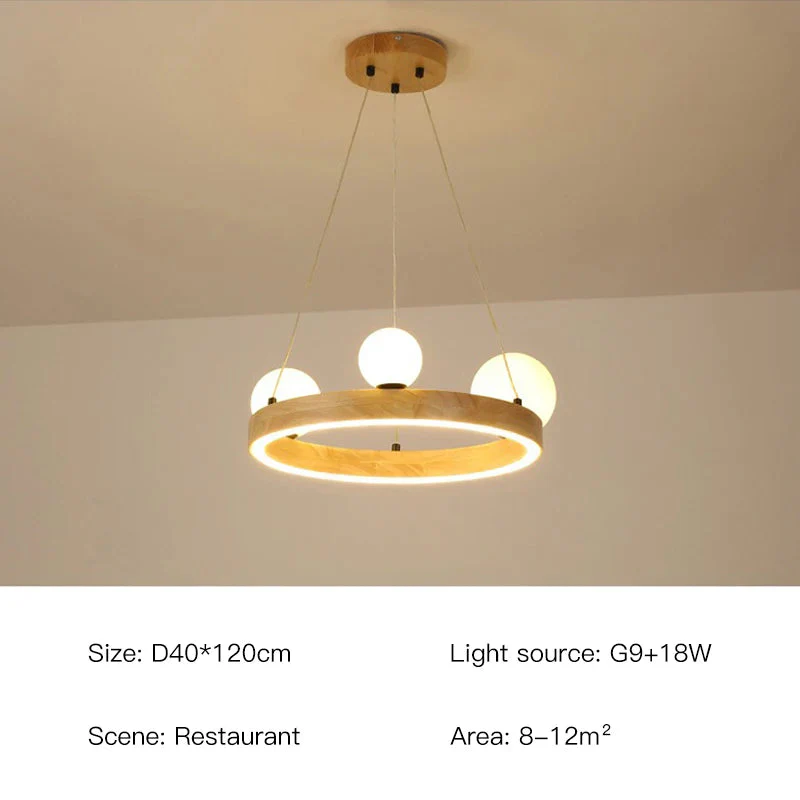 lustre rond moderne en verre et bois pour décoration intérieure - Image 7