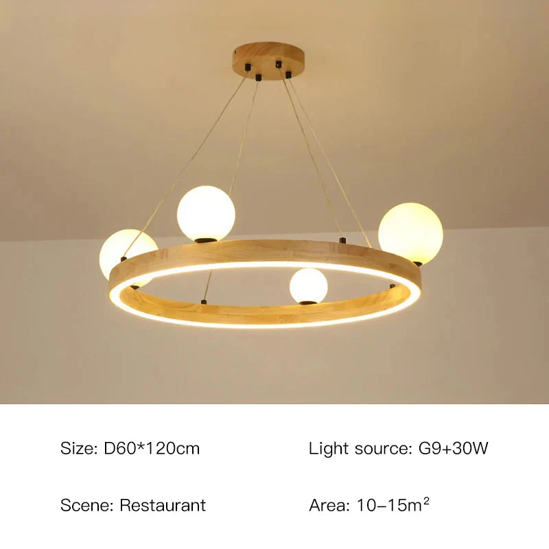 lustre rond moderne en verre et bois pour décoration intérieure - Image 8