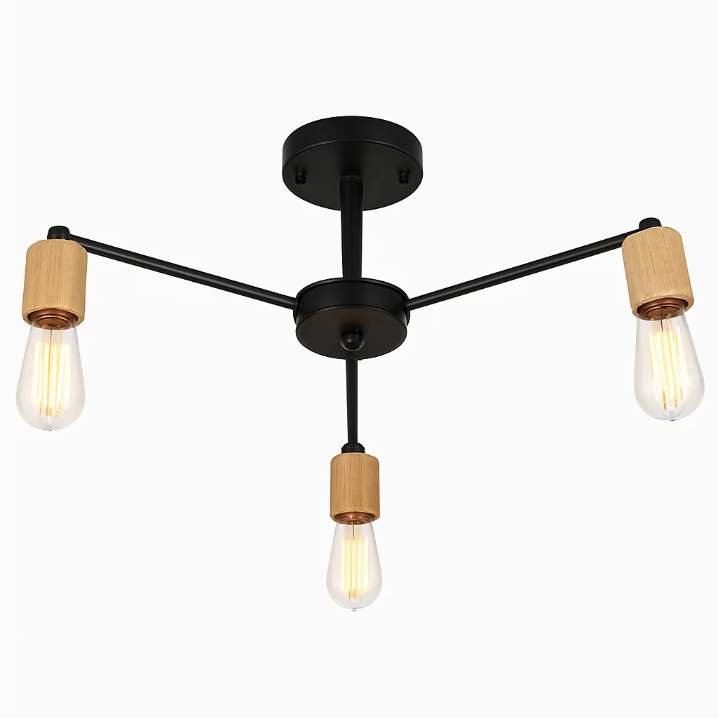 lustre sputnik industriel en bois et fer moderne - Image 7