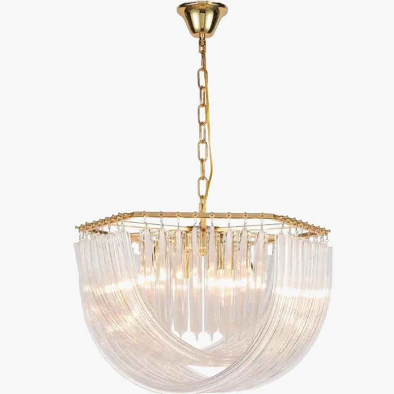lustre suspendu en tube de verre courbé en métal doré moderne