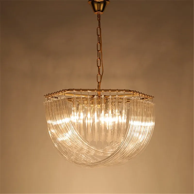 lustre suspendu en tube de verre courbé en métal doré moderne - Image 3
