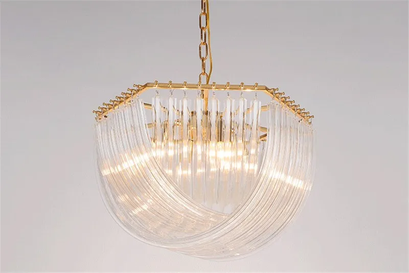 lustre suspendu en tube de verre courbé en métal doré moderne - Image 6