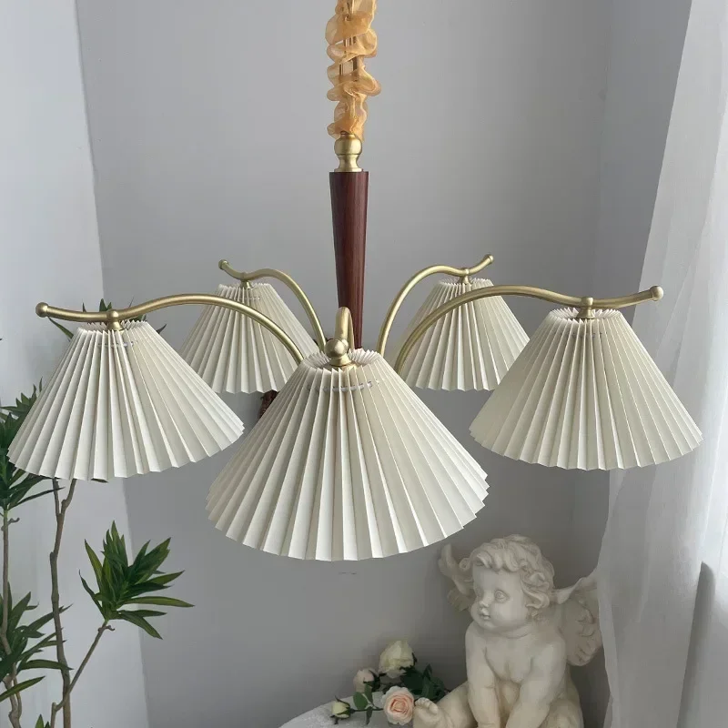 lustre suspendu nordique rétro abat-jour en tissu plissé lampe décorative - Image 2