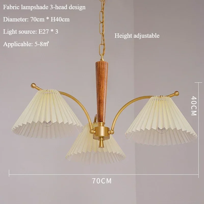 lustre suspendu nordique rétro abat-jour en tissu plissé lampe décorative - Image 8