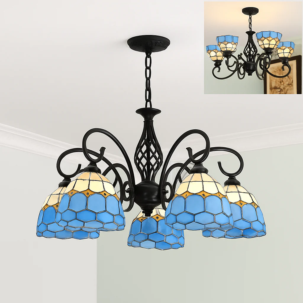 lustre tiffany méditerranéen en verre teinté pour décoration intérieure - Image 11