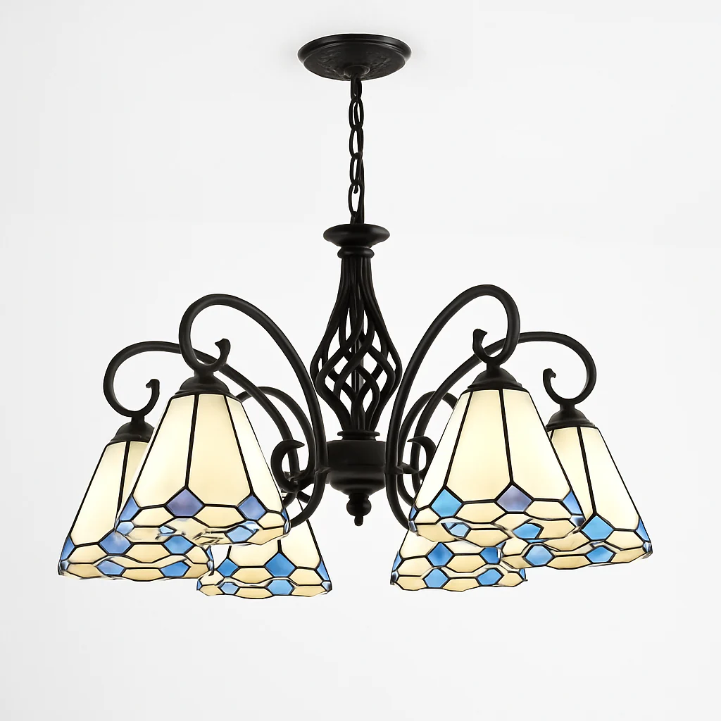 lustre tiffany méditerranéen en verre teinté pour décoration intérieure - Image 12