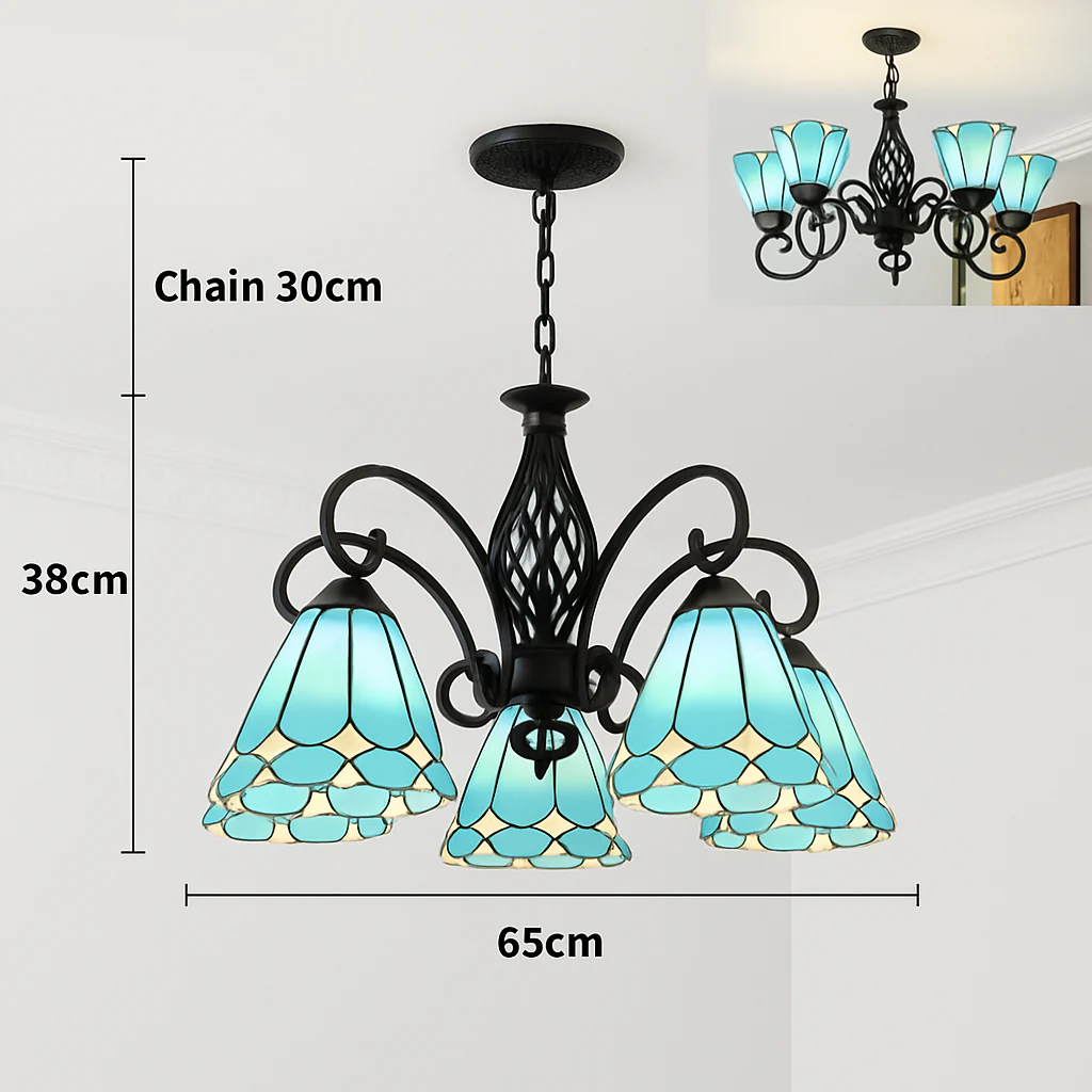 lustre tiffany méditerranéen en verre teinté pour décoration intérieure - Image 13