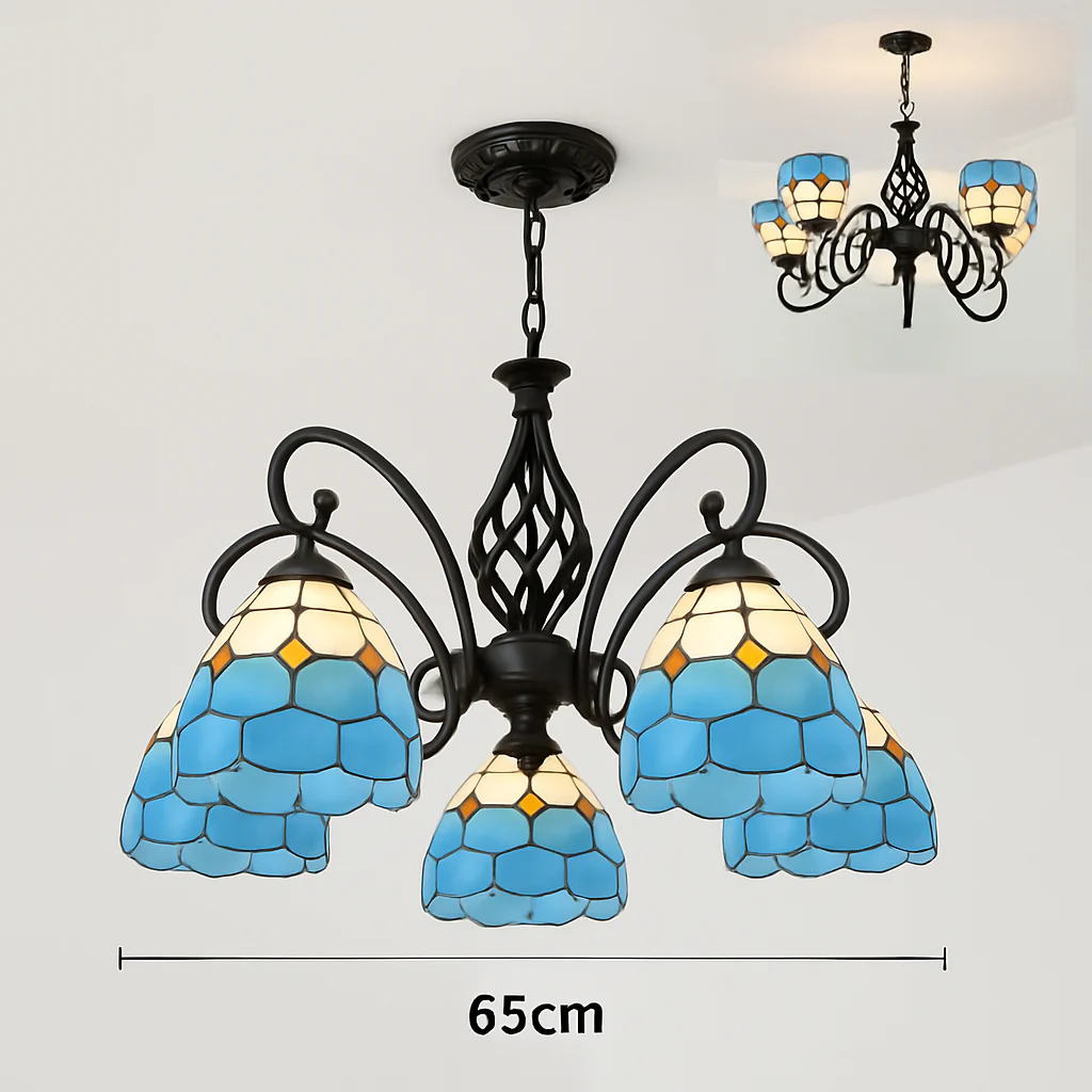lustre tiffany méditerranéen en verre teinté pour décoration intérieure - Image 14