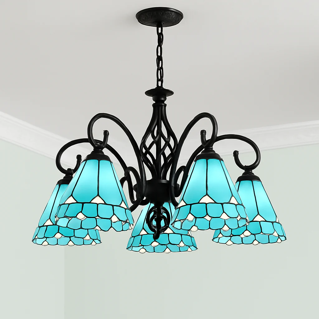 lustre tiffany méditerranéen en verre teinté pour décoration intérieure - Image 4