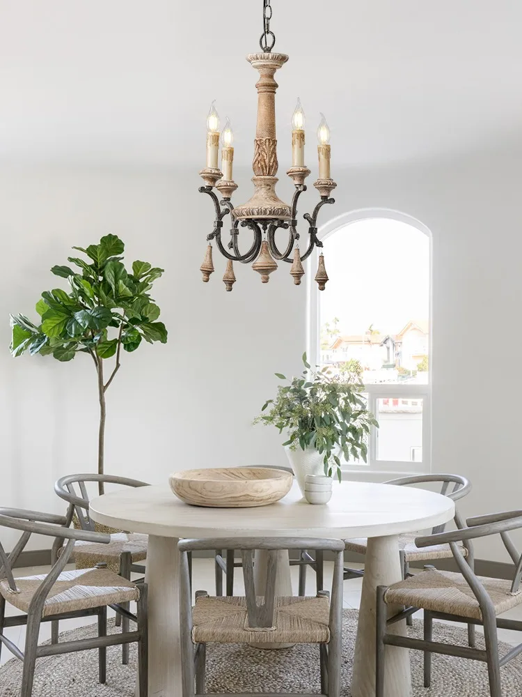 lustre vintage en bois sculpté pour un éclairage élégant à la maison - Image 3