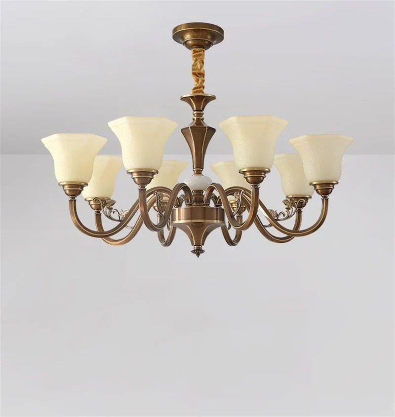 lustre vintage en cuivre avec abat-jour en verre dépoli - Image 4