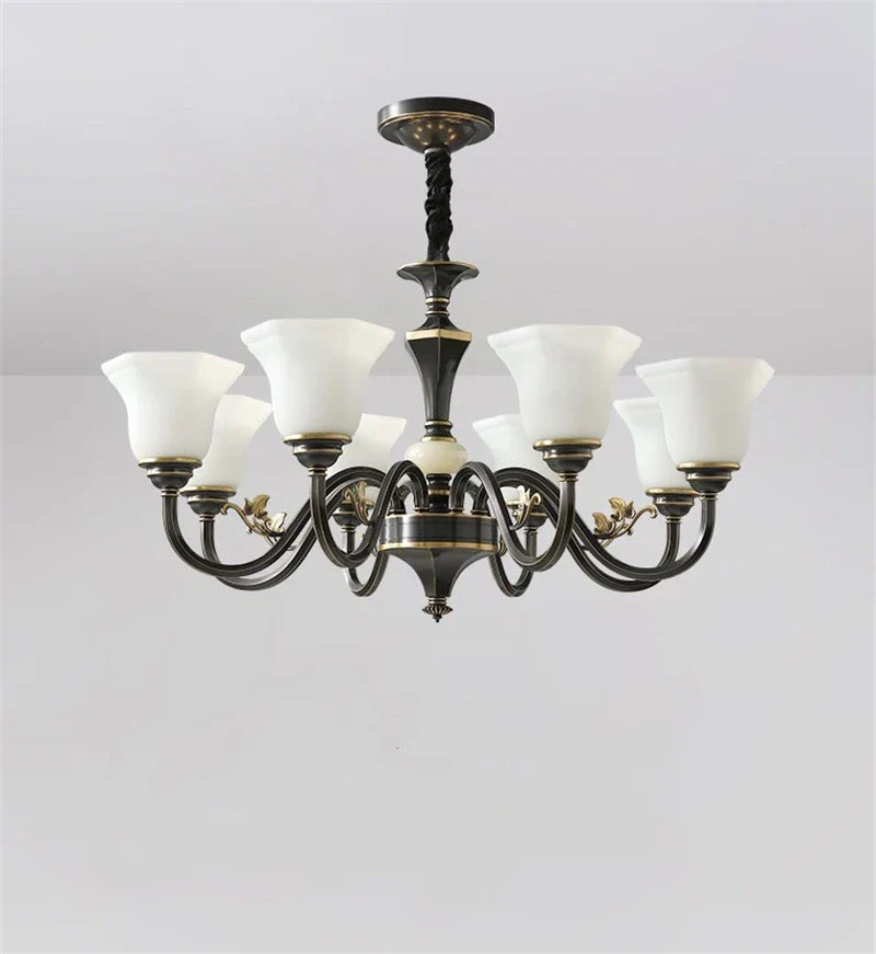 lustre vintage en cuivre avec abat-jour en verre dépoli - Image 5
