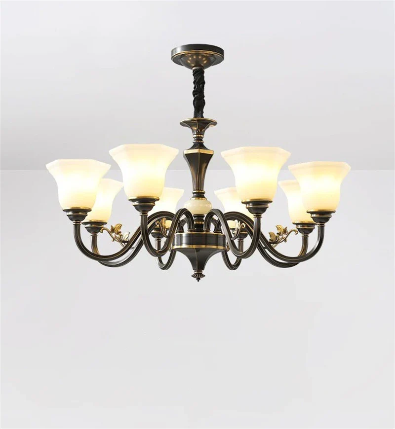 lustre vintage en cuivre avec abat-jour en verre dépoli - Image 6