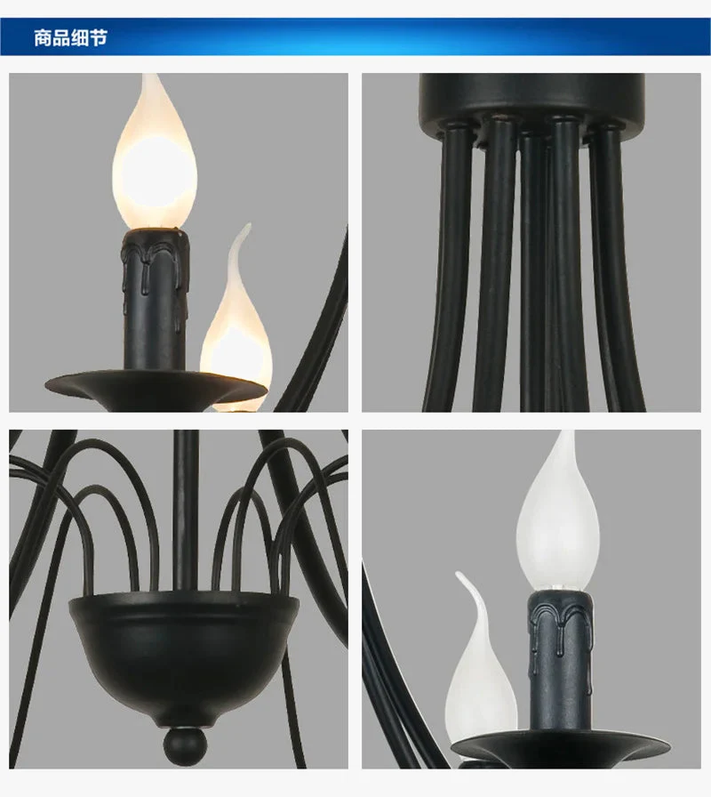 lustre vintage en fer forgé avec bougie et métal noir - Image 3