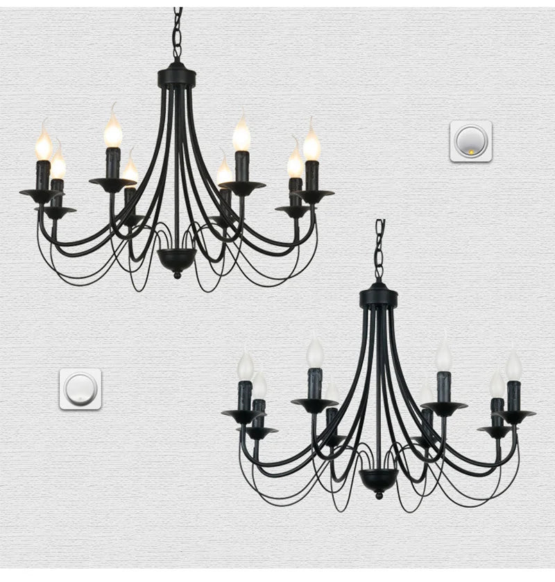 lustre vintage en fer forgé avec bougie et métal noir - Image 4