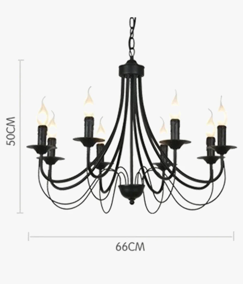lustre vintage en fer forgé avec bougie et métal noir - Image 5