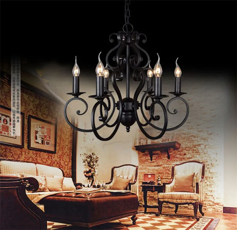 lustre vintage en fer forgé noir pour éclairage intérieur - Image 4