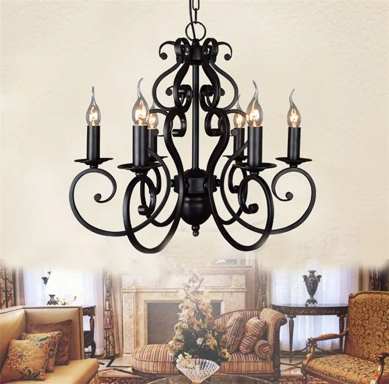 lustre vintage en fer forgé noir pour éclairage intérieur - Image 5