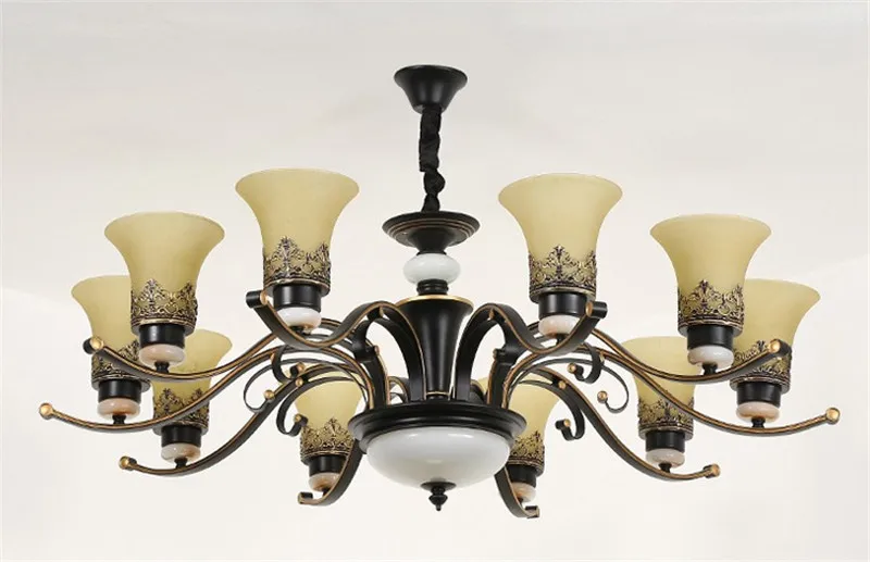 lustre vintage en métal noir avec abat-jour en verre dépoli - Image 10
