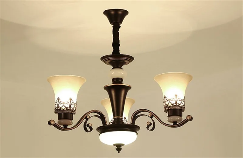 lustre vintage en métal noir avec abat-jour en verre dépoli - Image 8