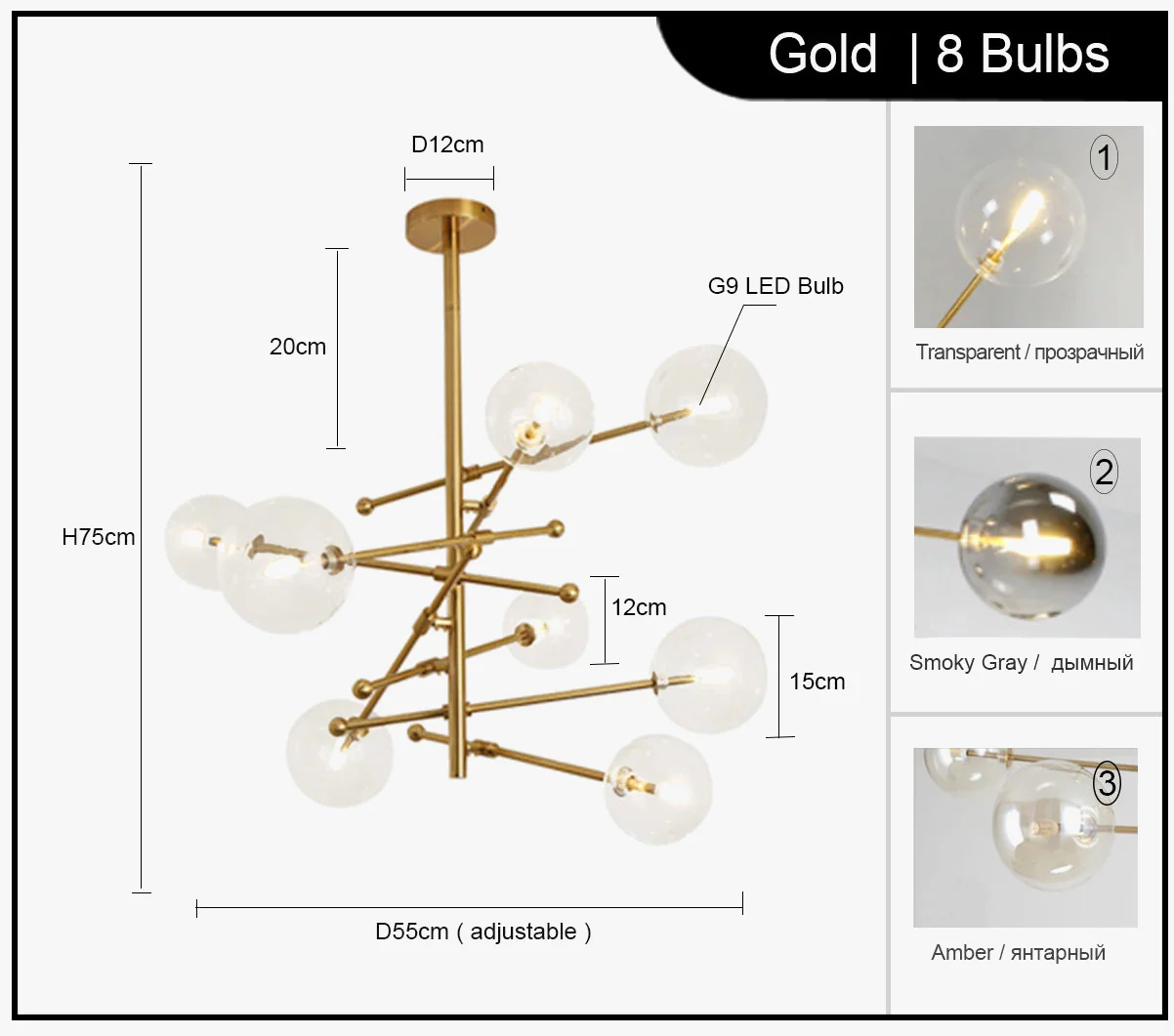 lustre winfordo globe led suspendu avec bulles de verre pour décoration - Image 9