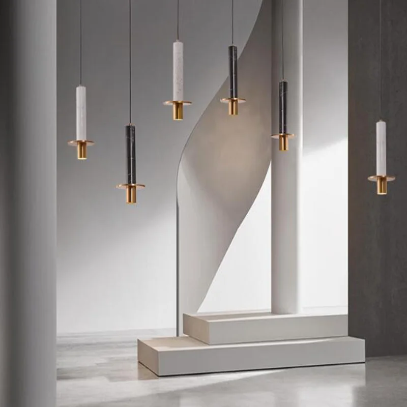 Marbre LED lustre lampe moderne abat-jour en métal suspension pour chambre chevet salon maison intérieur décor plafonnier - Image 5