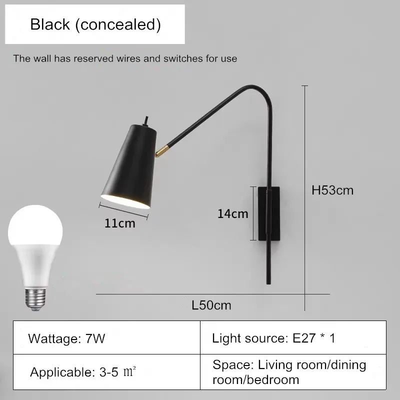 Minimally Adjustable Bedroom Bedside Wall Lamp, Long Arm Dining Room Wall Lamp, Nordic Long Pole Industrial Style Swing Arm Lamp - Image 9