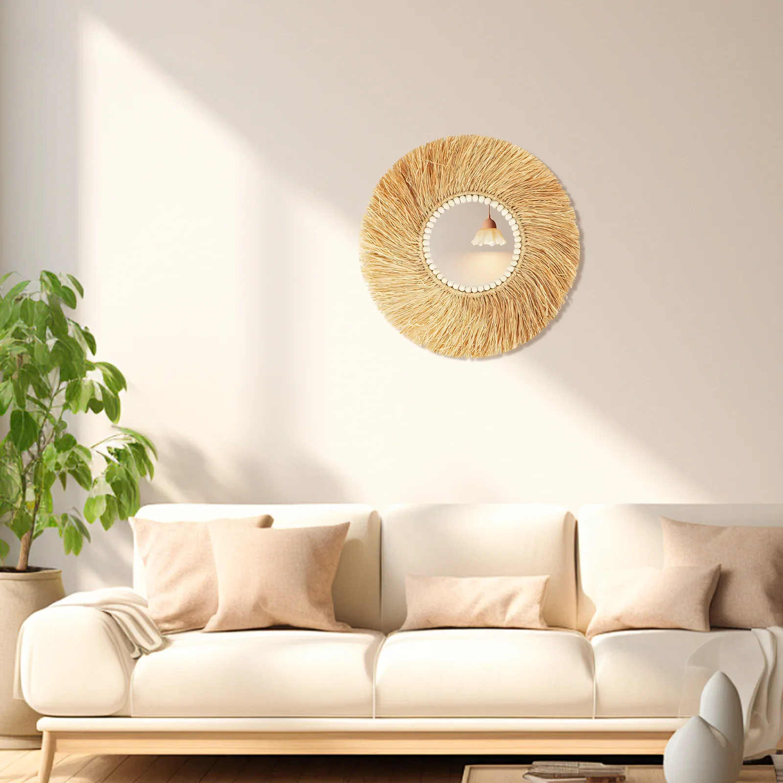 miroir décoratif en perles de bois et bambou fait à la main - Image 4