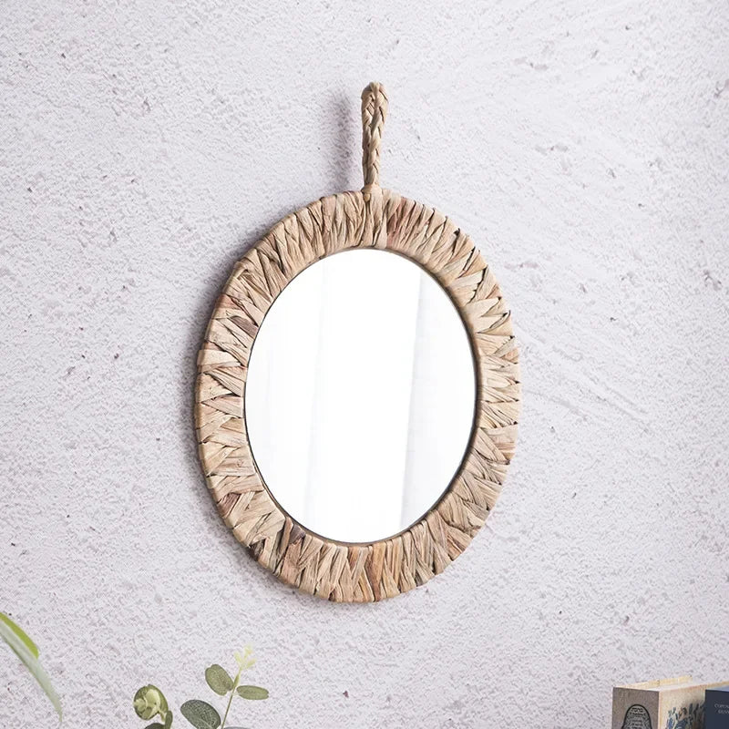 miroir décoratif tissé style rural en rotin fait main - Image 3