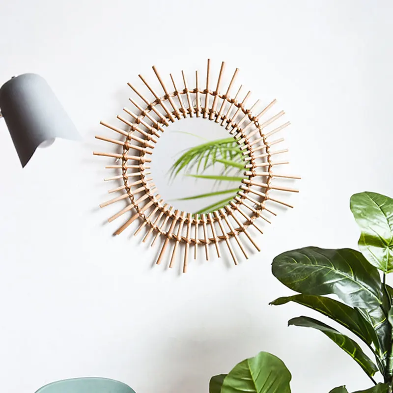miroir en rotin japonais tissé à la main pour décoration moderne - Image 2