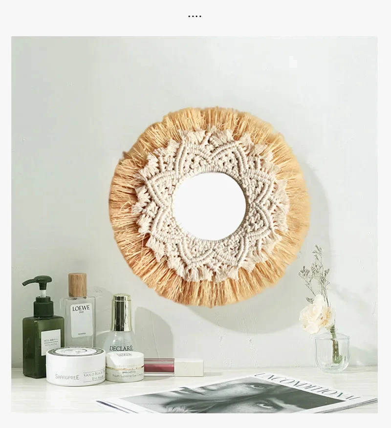 miroir mural en paille tissée pour décoration bohème et festive - Image 3
