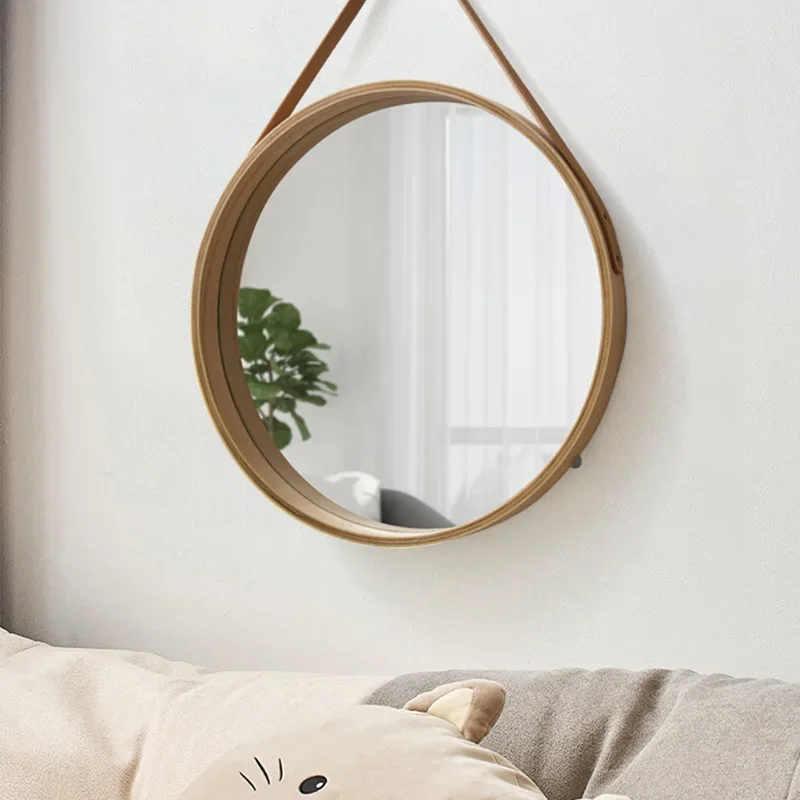 miroir mural rond avec bordure en bois épais - Image 4