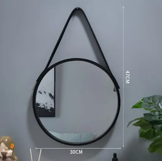 miroir mural rond avec bordure en bois épais - Image 5