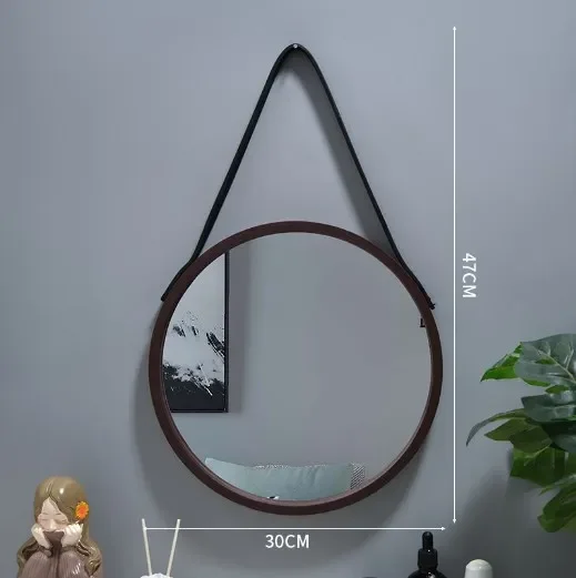 miroir mural rond avec bordure en bois épais - Image 6