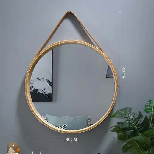 miroir mural rond avec bordure en bois épais - Image 7