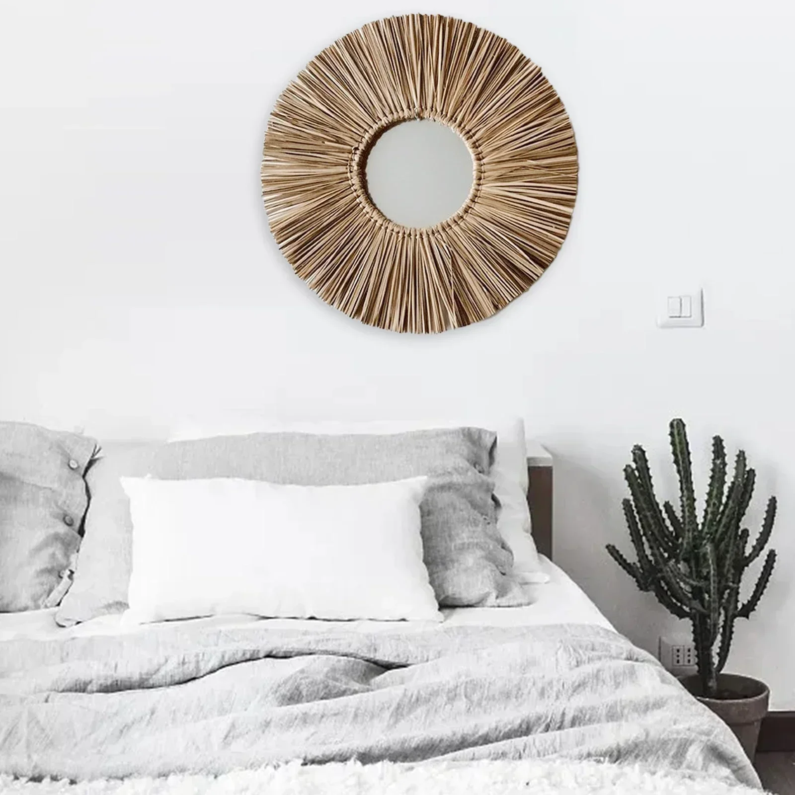 miroir mural rond en corde de paille fait main décoratif à suspendre - Image 5