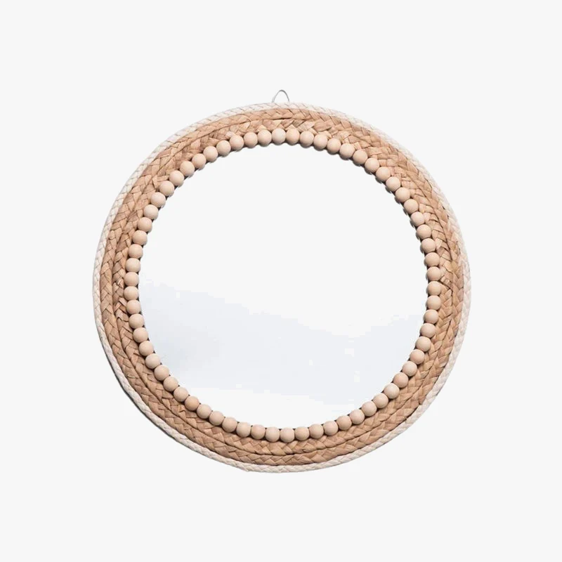miroir mural rond en rotin pour décoration intérieure