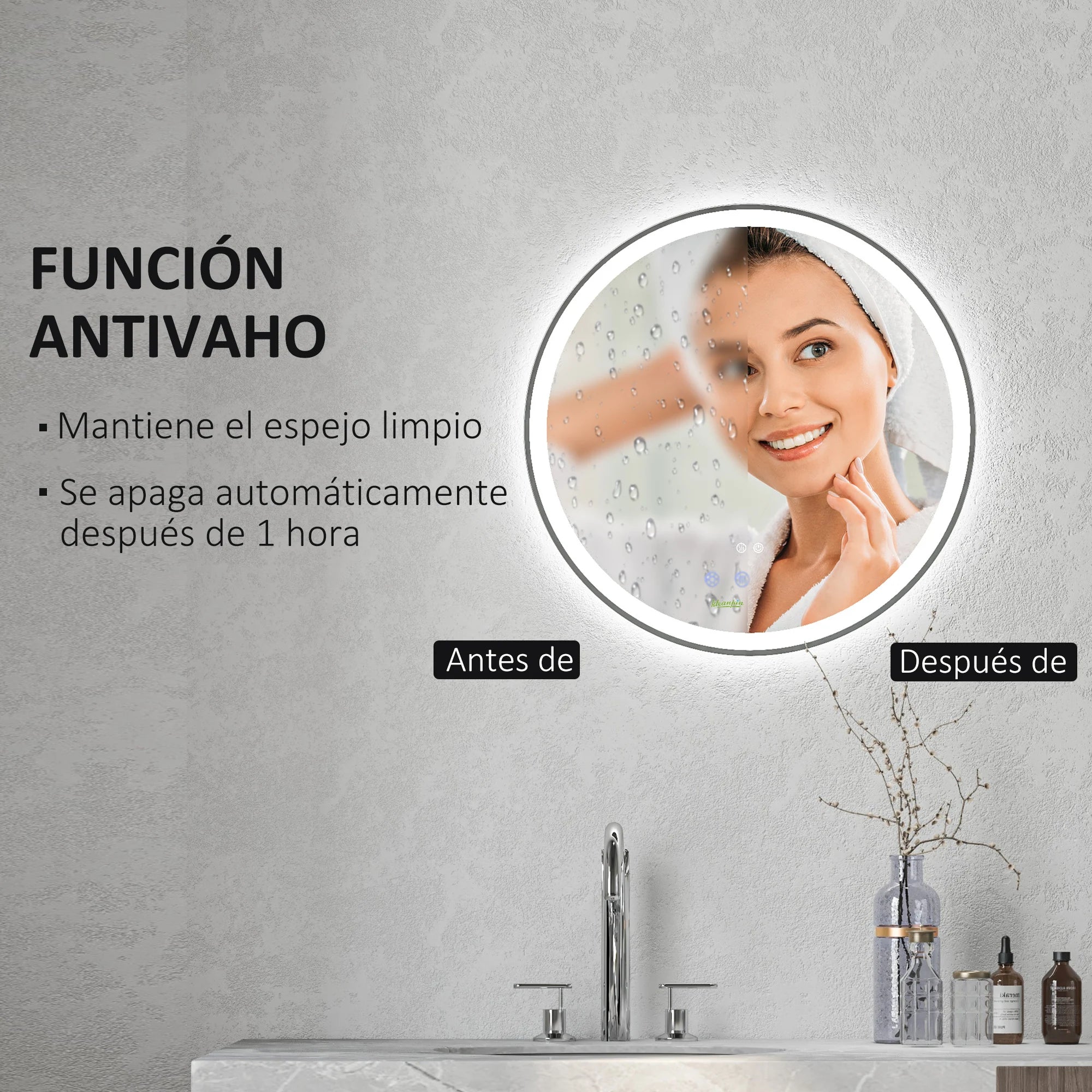 miroir rond avec lumières led réglables antibuée argent - Image 7